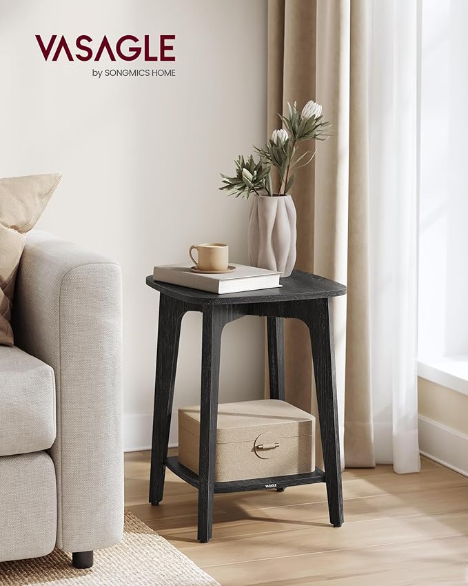 VASAGLE Side Table, Small Square End Table with Lower Shelf, Nightstand for Small Spaces, Living Room, Bedroom, Charcoal Gray ULET236B01