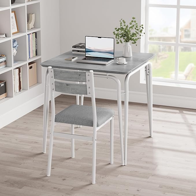 Dining Table for 2, Small Table and Chairs Set of 2, Square Dinette Set for 2, 3 Piece Kitchen & Dining Room Sets for Small Space (White, Table with 2 Upholstered Chairs)