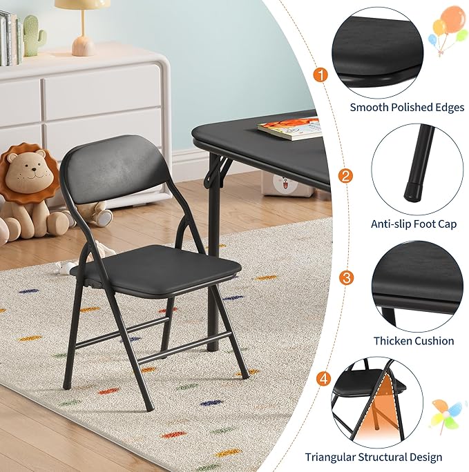 GarveeHome 5-Piece Kids Folding Table and Chairs Set, Toddlers Children's Activity Table and Chairs Set for Dining Room,Daycare,Classrooms