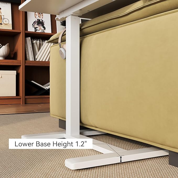 Gas Spring Adjustable Height Rolling Portable Laptop Desk, Mobile Standing Desk on Wheels, Small Sit Stand Desk with Laptop Stand/Cup Holder/Hook (White, 26"x19")