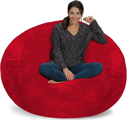 Chill Sack Bean Bag Chair - 5' Giant Memory Foam Lounge Chair with Soft Microfiber Cover – Cozy Furniture for Living Room, Dorm, & Kids' Rooms – Comfortable 5 Ft, Ultrafur Lounge Sofa, Red