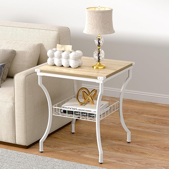 VECELO 3 Pieces Living Room Table Sets, Coffee and End Tables with Open Storage Shelves for Apartment, Home Office, Small Space, Easy Assembly, White Oak