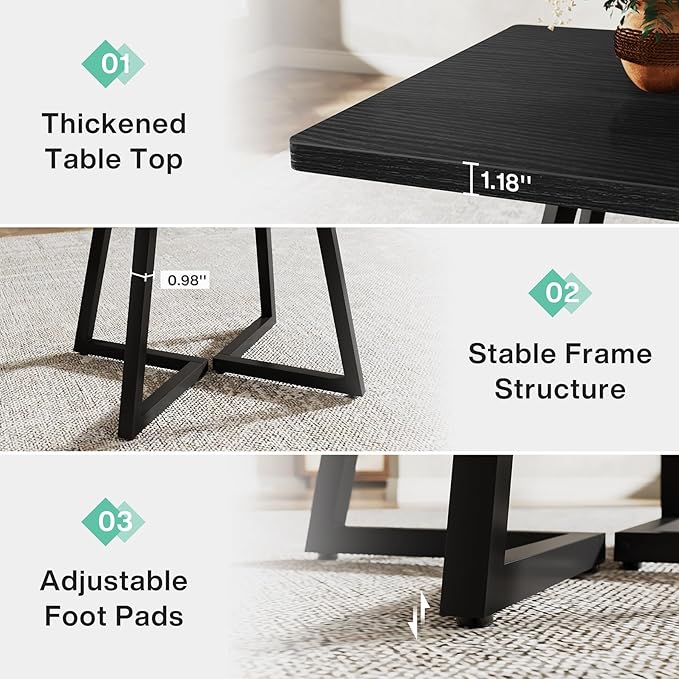 Tribesigns Square Dining Table for 6, 31.5" Industrial Dinner Table with Metal Base, Kitchen Table for Dining Room, Small Space, Apartment, Black