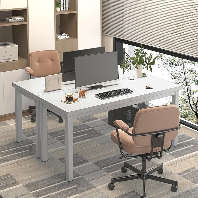 47.2 Inch Small Computer Desk, Home Office Desk, Modern Table for 2 Person Kids Student Gaming Computer Desk, Simple Office Table for Work,Craft,Writing,Studying, Etc., White