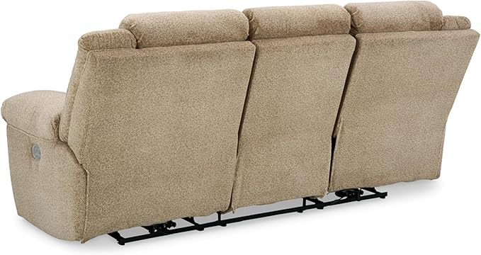 Signature Design by Ashley Tip-Off Classic Wall Hugger Power Reclining Sofa with Adjustable Headrest and USB Ports, Light Brown
