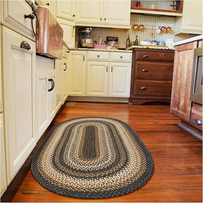 Kilimanjaro Black and Tan Oval Braided Rug, 2x3' - Handmade with Jute, Warm Primitive Decor, Perfect for Bathrooms and Entryways - Reversible and Easy to Clean
