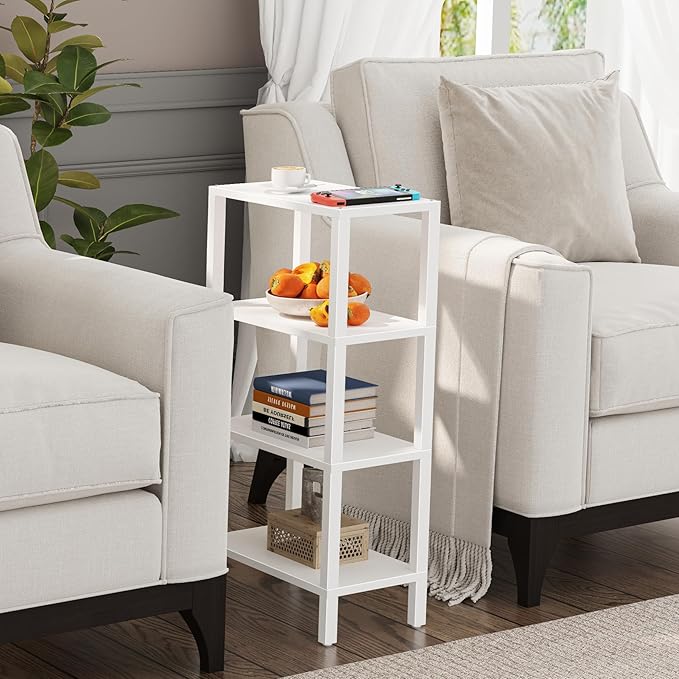TUTOTAK Small Side Table, Narrow End Table, Skinny Sofa Table, Slim Nightstand, Couch Table, Living Room, Bed Room, White TB01BW078