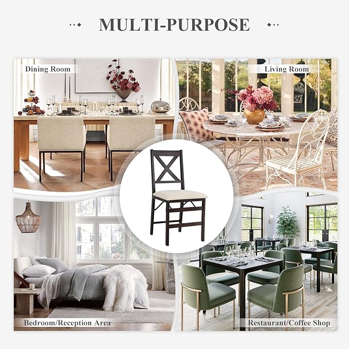 COLAMY Folding Dining Chairs Set of 6, Foldable Chairs with Padded Seats, Wood Folding Dining Room Chairs for Dinner, Kitchen, Party, Camping, Beige