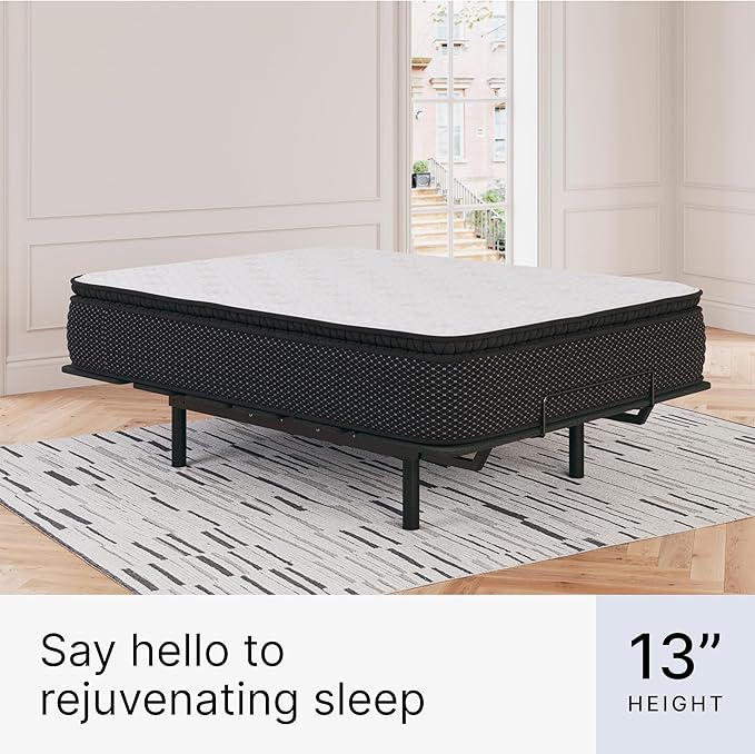 Signature Design by Ashley Limited Edition Pillow Top 13 " Pillow Top Hybrid Mattress with Gel Memory Foam, Edge Support for Cool Sleep and Pressure Relief, Queen, Fiberglass Free, Mattress In A Box