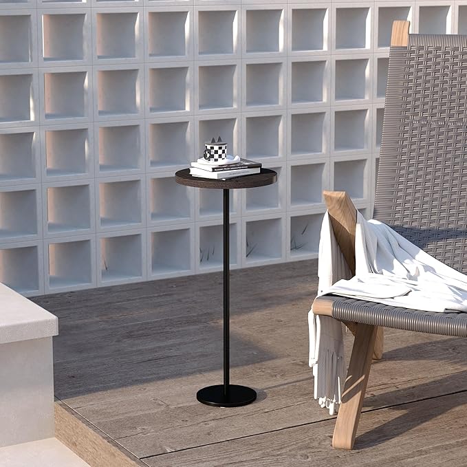 Round Pedestal Table Upgraded Side Black Drink with Weighted Base, Modern Cocktail Martini End Table for Small Space Sofa Couch Chair Living Room Bedroom Dorm Patio