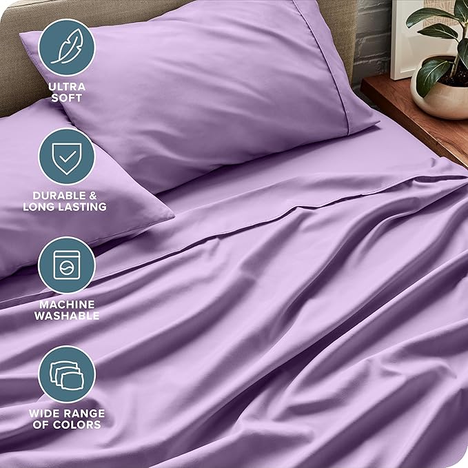 Bare Home Full Sheet Set - Luxury 1800 Ultra-Soft Microfiber Full Bed Sheets - Double Brushed - Deep Pockets - Easy Fit - 4 Piece Set - Bedding Sheets & Pillowcases (Full, Lavender)
