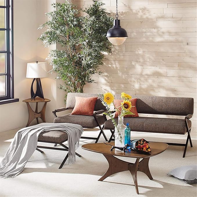 INK+IVY Blaze Triangle Wood Coffee Table Plywood with Wood Veneer Legs, Mid-Century Modern, Easy Assembly, Accent Furniture For Living Room, Minimalist Décor, Brown