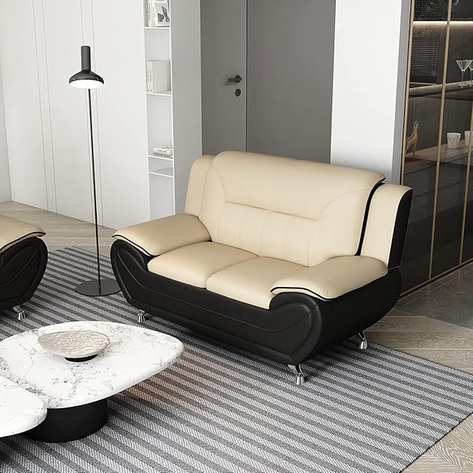 Container Furniture Direct Michael Sofa and Loveseat, Camel/Black