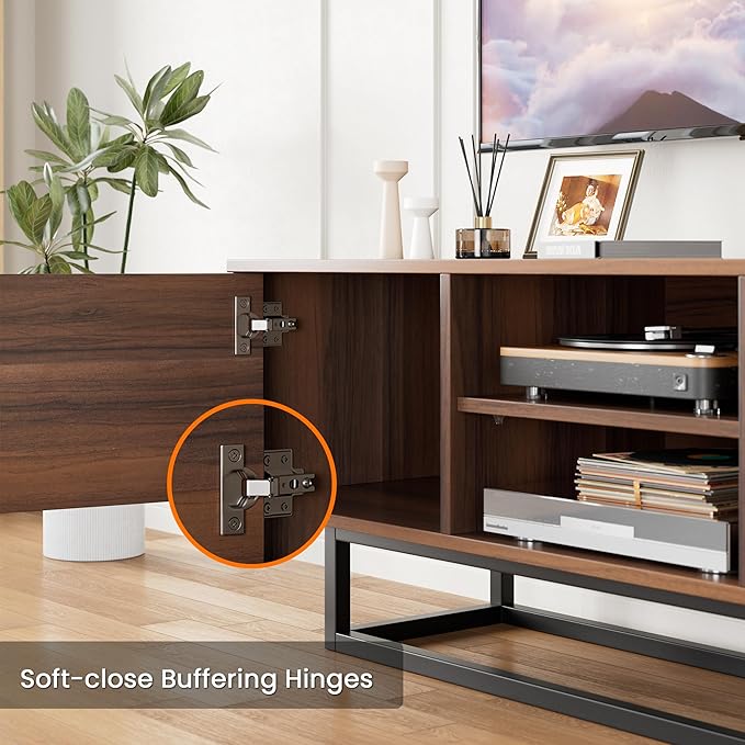 HAIOOU TV Stand for 50 55 Inch TV, Modern TV Console Small Entertainment Center with Sturdy Metal Base, Push-to-Open Doors and Soft-Close Hinges for Living Room, Bedroom - Walnut Brown