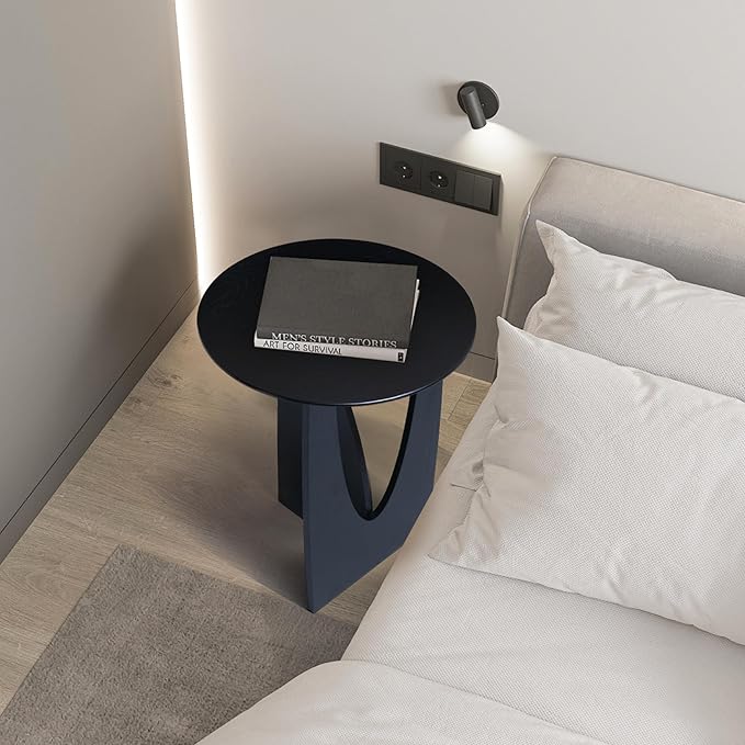 Get Set Style Round End Table Accent Side Table Circle Wood Corner Table Small Modern Coffee Table for Living Room or Bedroom Nightstand (Black Finish)