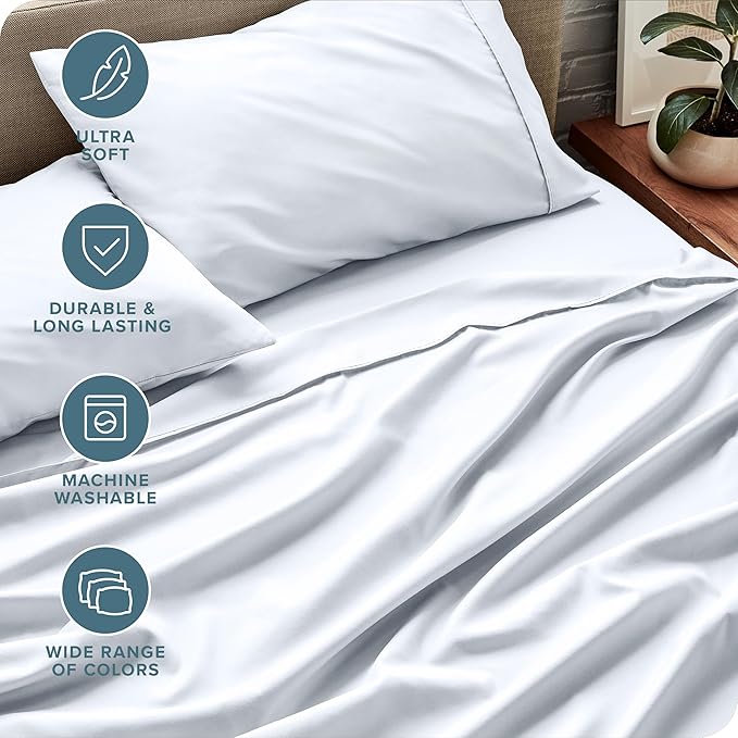 Bare Home California King Sheet Set - 1800 Ultra-Soft Microfiber Cal King Bed Sheets - Double Brushed - Deep Pockets - Easy Fit - 4 Piece Set - Bed Sheets (California King, White)