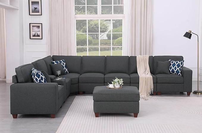 Leio Sectional Modular Sofa with Ottoman for Living Room, Apartment, Bedroom, Office, Dorm