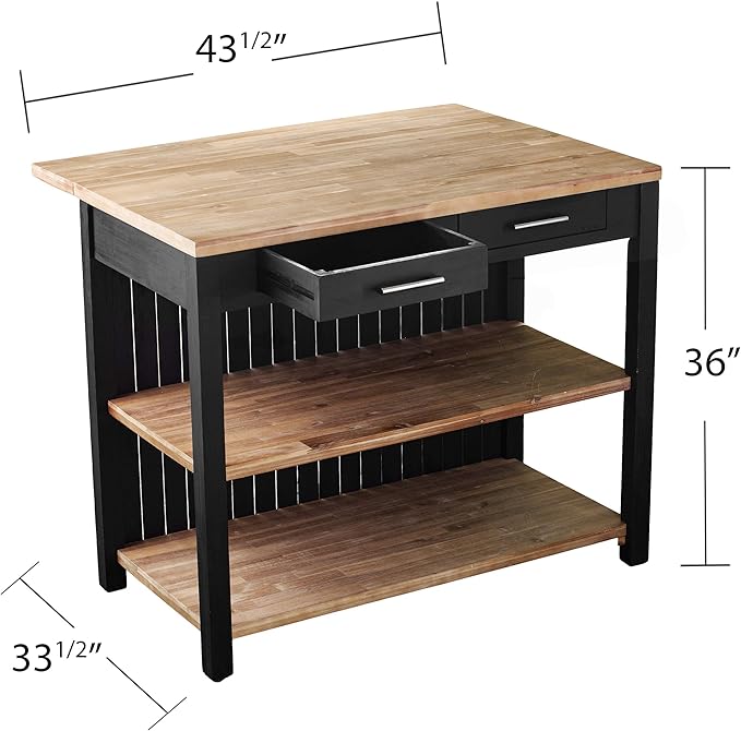 SEI Furniture Berinsly Expandable Freestanding Kitchen Island, Black, Natural