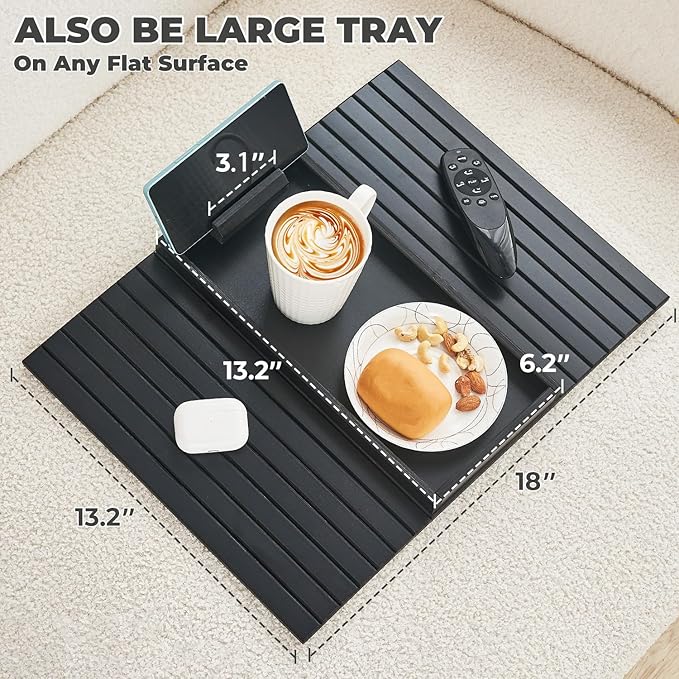 Bamboo Sofa Arm Tray, Anti Falling Couch Arm Tray Armrest Table with 360° Rotating Phone Holder, Foldable and Portable Sofa Armrest Trays Cup Holder for Drink,Cups, Phone, Snacks, Remote