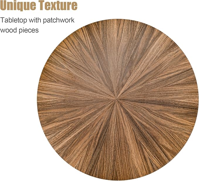 Coffee Tables for Living Room, Small Round Coffee Table with Storage, Mid Century Modern Solid Wood Coffee Table, Rustic Wooden Circle Center Table Living Room Furniture, Brown Tea Table