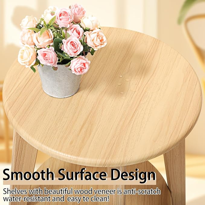 End Table Small Round Side Table with 2 Storage Shelves Walnut End Tables Accent Sofa Bedside Table Modern Night Stand for Living Room Bedroom Small Spaces