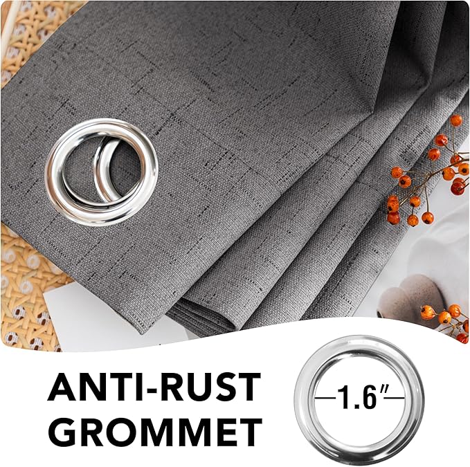 H.VERSAILTEX Linen Blackout Curtains 63 Inches Long 100% Absolutely Blackout Thermal Insulated Textured Linen Look Curtain Draperies Anti-Rust Grommet, Energy Saving with White Liner, 2 Panels, Grey