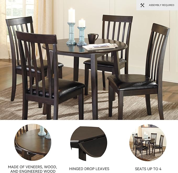 Signature Design by Ashley Hammis Round Dining Room Drop Leaf Table, Dark Brown