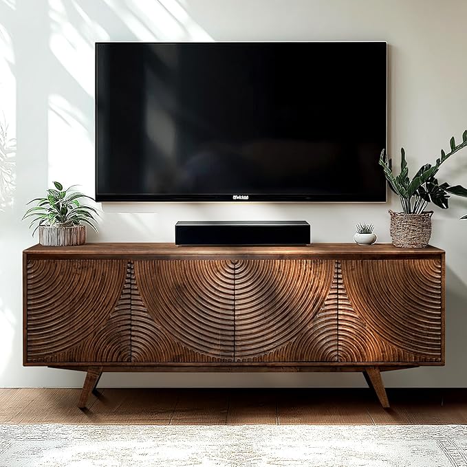 Acacia Harmony TV Stand for TVs up to 75+ Inch Entertainment Center with Storage Shelves and Cable Management, Modern Farmhouse TV Media Console Table Wood TV Stands for Living Room Bedroom, Walnut