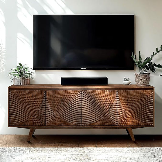Acacia Harmony TV Stand for TVs up to 75+ Inch Entertainment Center with Storage Shelves and Cable Management, Modern Farmhouse TV Media Console Table Wood TV Stands for Living Room Bedroom, Walnut
