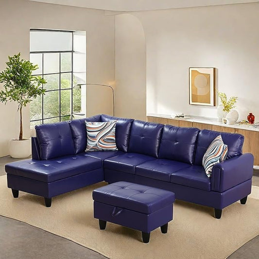 NAYSAYE Sectional Couch with Ottoman Storage, L Shaped Couch Sofa Furniture Sets, Modern Comfy Modular Comfy Sofa for Living Room Bedroom, Office and Apartment, Blue