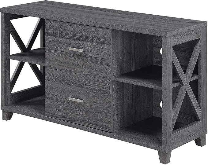 Convenience Concepts Oxford Deluxe 2 Drawer TV Stand with Shelves for TVs up to 55 Inches, Weathered Gray