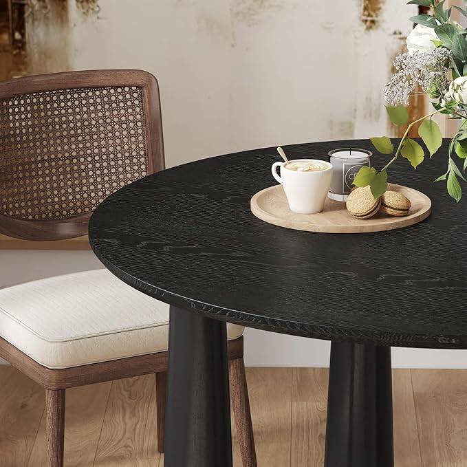 Casaphoria 45" Round Dining Table, Kitchen Table for 4 with Arc-Shaped Edge Top and Cylindrical Legs, Easy Assembly for Living Room, Dining Room, Black