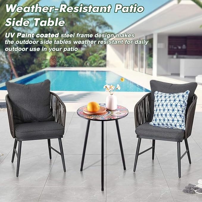 1 Pack Metal Mosaic Round Side Table 13.4" Small End Corner Tables for Patio Round Accent Garden Table for Small Spaces for Garden, Balcony, Plant Stand Indoor Outdoor