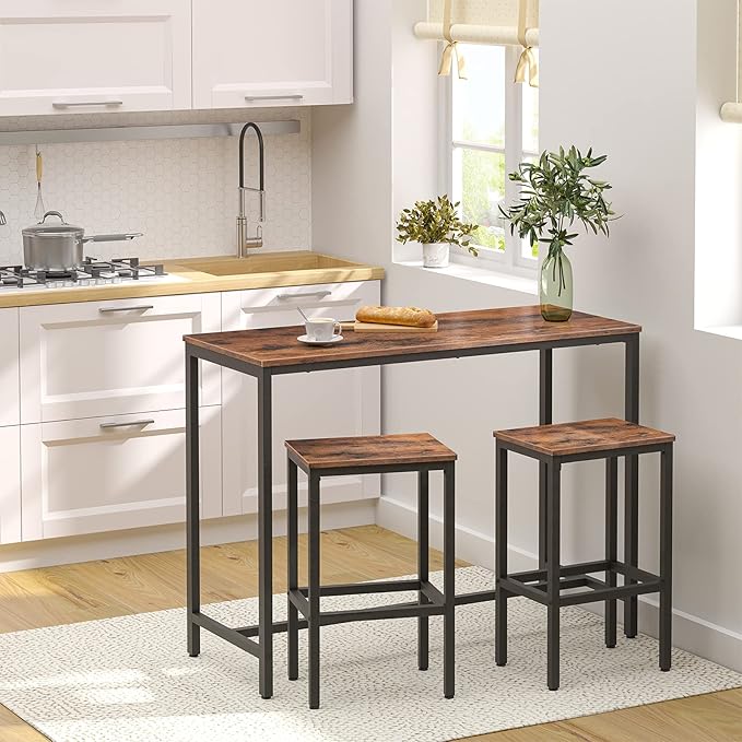 HOOBRO Bar Table, Rectangular Pub Table, 47.2” Counter Height Bar Table, Industrial Bar Height Table, Dining Table for Kitchen, Living Room, Easy to Assemble, Rustic Brown BF50BT01