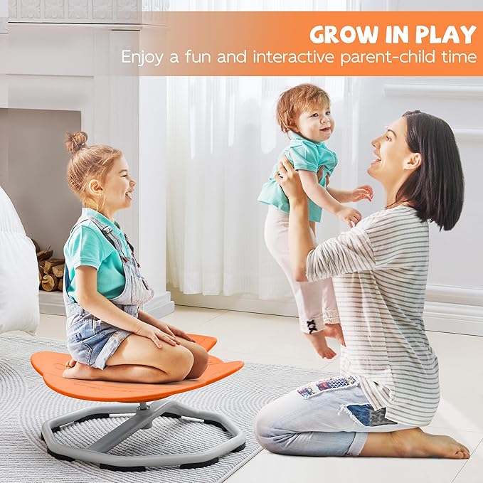 Spinning Chair for Autistic Kids, Non-Slip Sensory Spinning Chair, Sit and Spin Autism Toys Training Body Coordination (Orange)