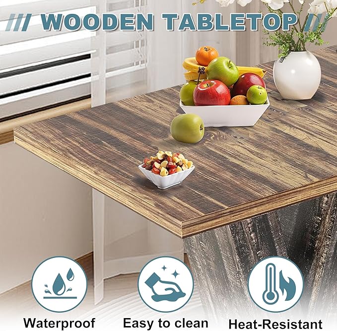 Dining Table for 4-6, 47" Farmhouse Dinner Table with with Wooden Tabletop and Heavy Duty Pedestal Wooden Rectangular Kitchen Tables for Dining Room, Kitchen, Living Room, Brown & Black