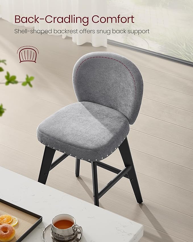 VASAGLE Bar Stools Set of 4, Swivel Counter Height Bar Stools with Back and Wood Legs, Chenille Fabric Upholstered Barstools, 26.2-Inch Tall Counter Barstools for Kitchen Island, Slate Gray