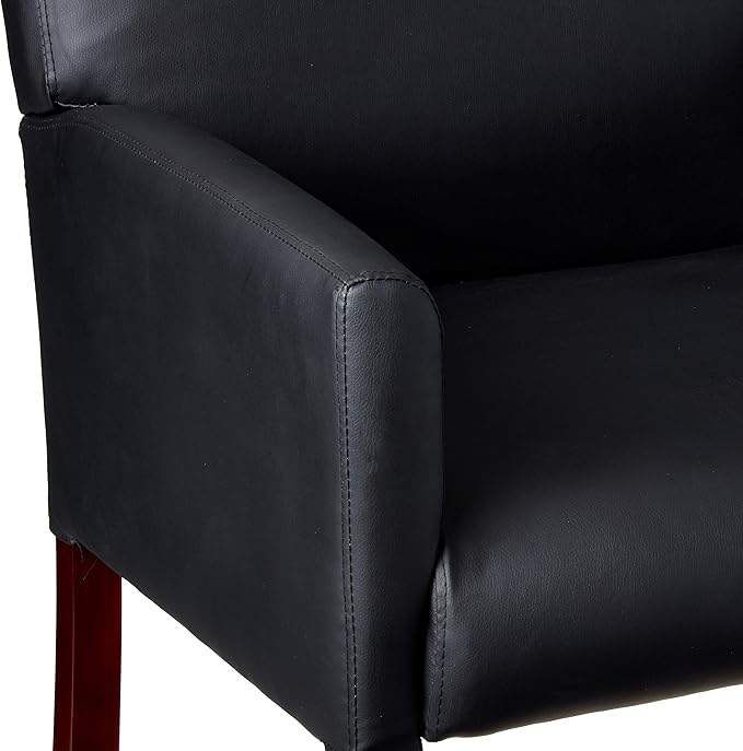 Boss Office Products Reception Box Arm Chair with Mahogany Finish in Black, 25"D x 24.5"W x 35"H