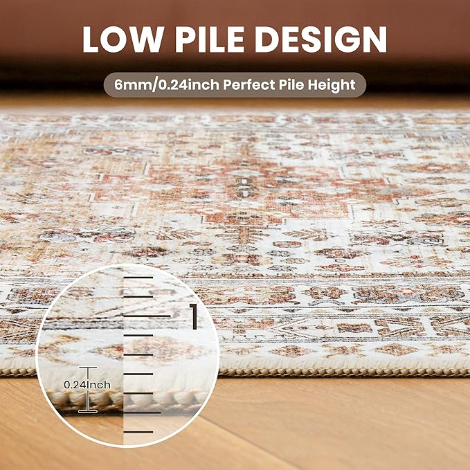 zesthome Washable Runner Rug 2.5x12 - Stain Resistant Entryway Rug,Ultra-Thin Kitchen Rugs, Anti Slip Backing Runner Rugs for Entrance Laundry Room Indoor Hallway (Orange,2.5'x12')