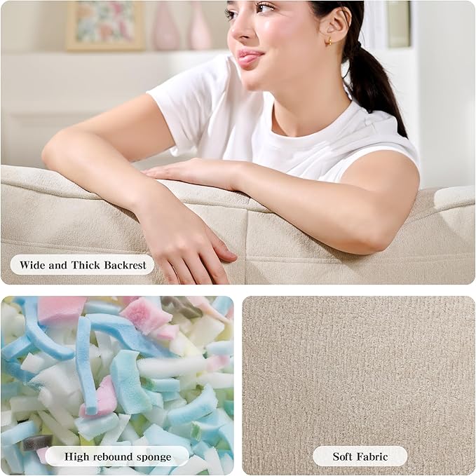 Bean Bag Chair with Ottoman, Comfy Bean Bag Sofa with Memory Foam, Lazy BeanBag Sofa with Footstool, Fireside Bean Bag Couch for Living Room, Bedroom, Apartment (Off White)