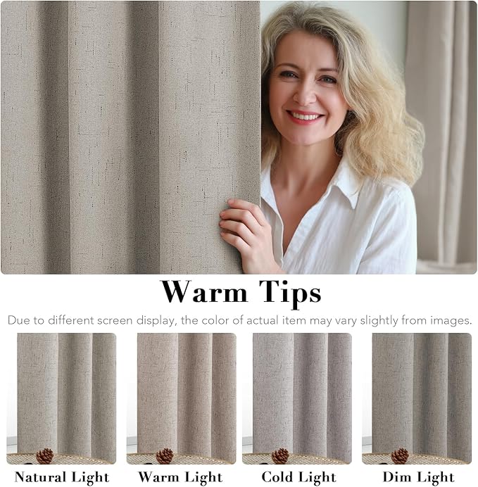 H.VERSAILTEX Linen Blackout Curtains Durable Thick Textured Linen Look 100% Blackout Patio Door Curtain Anti Rust Grommet Extra Wide Sliding Door Curtain Panel, W100 x L84 inch - Stone