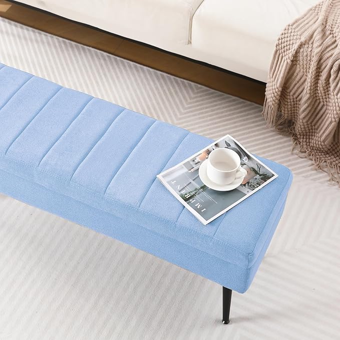 CUYOCA Storage Ottoman Bench, 43.5" Upholstered Entryway Bench, Long Ottoman with Storage for Living Room, Support 660lbs - Fabric Lagoon