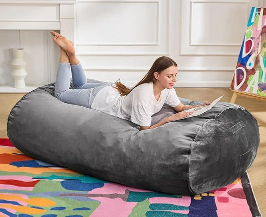 Hobestluk 5FT Bean Bag Chair Large Beanbag Lounger with Removable Cover Adult Bean Bag Chair with Portable Handle Desgin for Living Room Bedroom (Grey, 5FT)