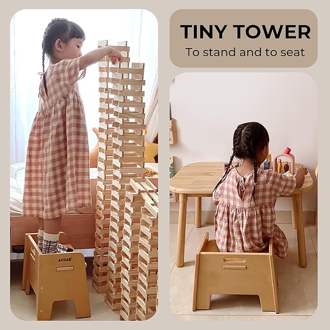 Wooden Step Stool for Kids, 14” One Step Stool for Toddlers, Heavy Duty Non-tip Non-Slip for Bedroom/Kitchen