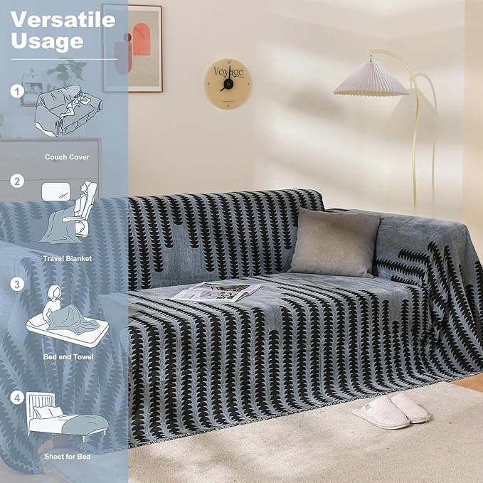 Boho Couch Cover, Sofa Cover, Sofa Covers for 2 Cushion Couch, Washable Sectional Couch Covers for Dogs Pet Furniture Protector Couch Cover Blanket for Living Room (2# Dark Grey, 71" x 102")