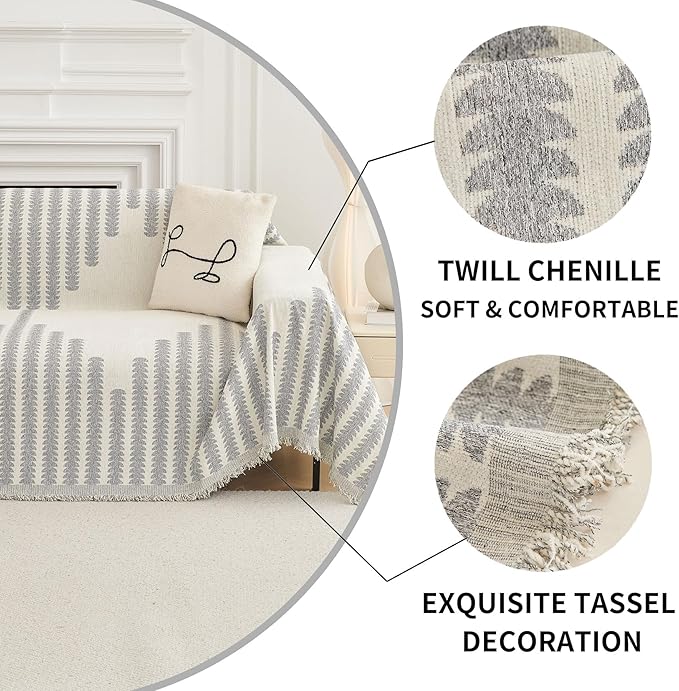 HAOMAIJIA Boho Sofa Covers Couch Covers for 3 Cushion Couch Sofa Pet Friendly Soft Thick Non Slip Couch Cover for Dogs Washable Sectional Couch Covers L Shape Furniture Protecto (Grey, 71"x118")