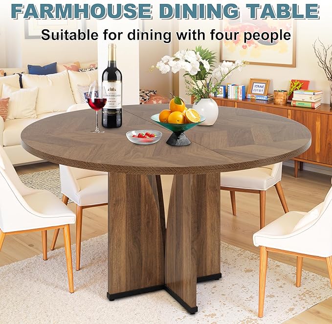 Round Dining Table for 4, 39" Small Dinner Table with Cross Base Round Brown Kitchen Tables for Dining Room, Kitchen, Living Room