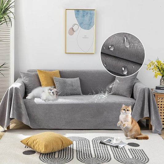 STACYPIK Waterproof Gray Sofa Cover Non-Slip Couch Cover for Dogs, Anti-Cat Scratch Loveseat Covers for 2 Cushion Couch, Pet Couch Protector Sofa Slipcover, Modern Outdoor Furniture Protector-71X90IIN