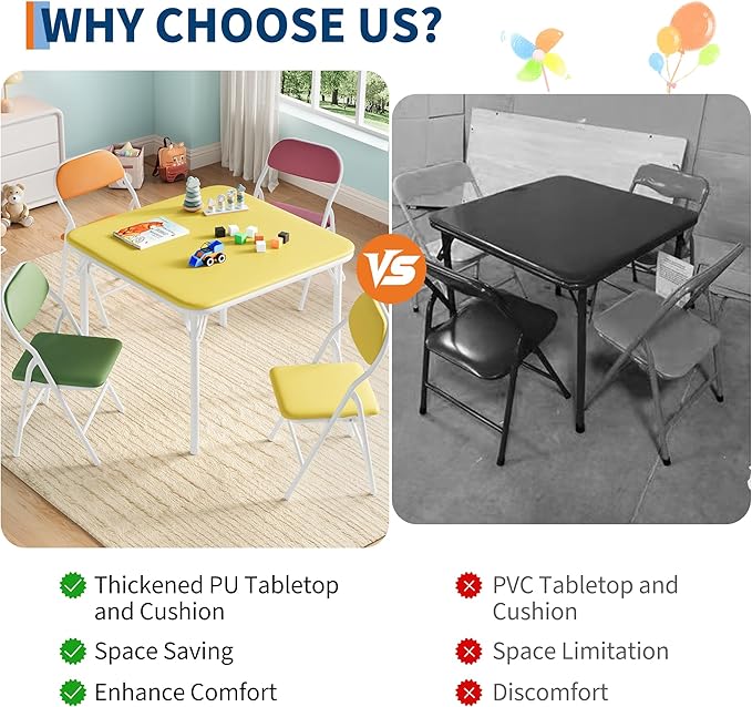 GarveeHome 5-Piece Kids Folding Table and Chairs Set, Toddlers Children's Activity Table and Chairs Set for Dining Room,Daycare,Classrooms