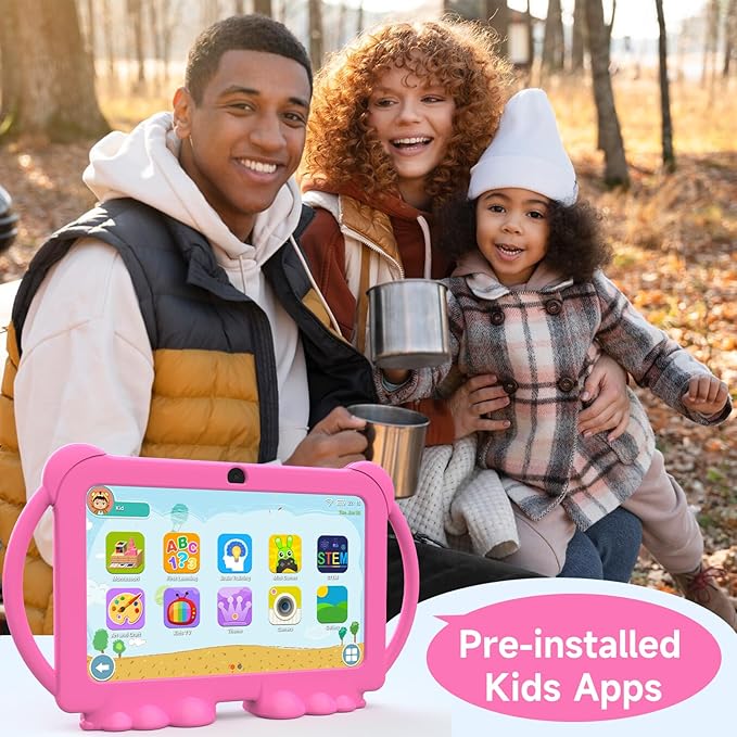 Kids Tablet 7 inch Android 12.0 for Toddler, 4GB RAM 32GB ROM Bluetooth IPS Screen Parental Control Dual Camera Shockproof Case for Educational Games, (1PCS, Rose Red)